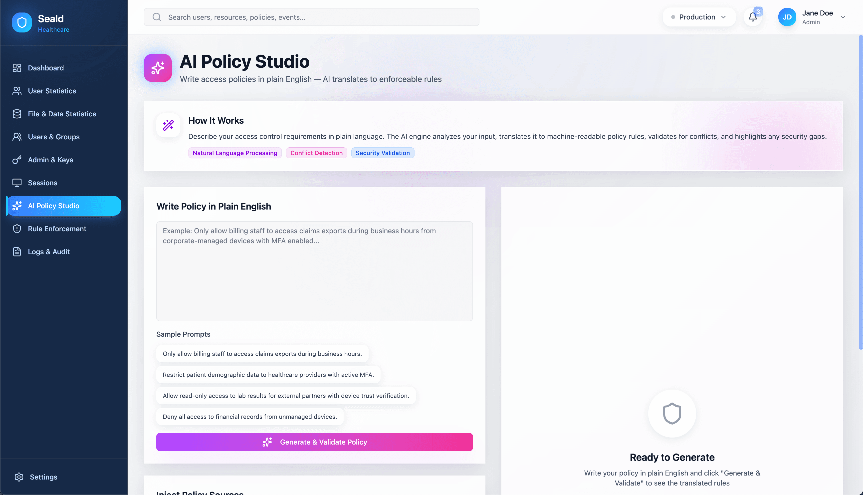 Seald Healthcare | AI Policy Studio — Write Access Policies in Plain English