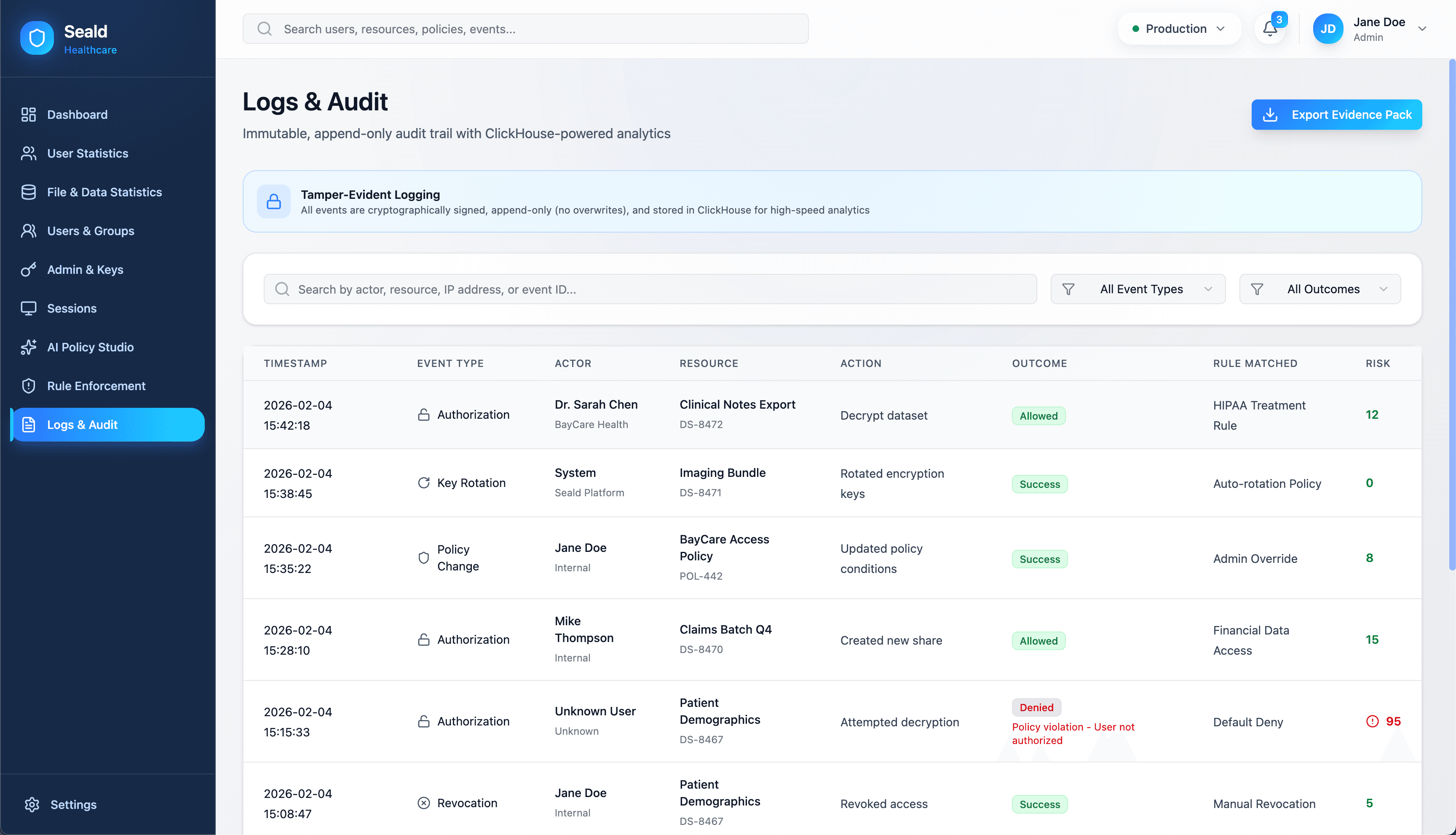 Seald Healthcare | Audit Logs
